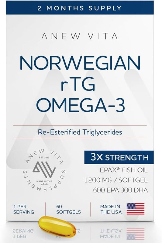 Norwegian rTG Omega 3 Fish Oil 3 Supplements, 300 DHA 600 EPA 3 Softgels 1200mg, 60 60 Servings