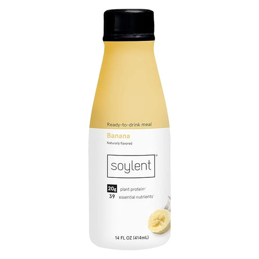 Soylent Complete Meal Replacement Shake, Banana, 20g complete protein, 28 vitamins & minerals, low sugar, 14oz (Single Bottle)