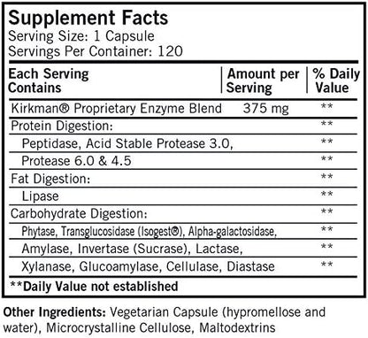 Maximum Spectrum Enzyme Complete, 120 Capsules, Kirkman Labs
