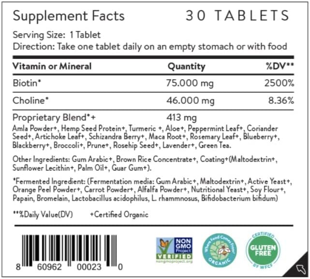 Movita Beauty – Promotes Healthy Hair, Skin & Nails with Biotin & Choline –Fermented Whole Foods, Organic, Vegan, Gluten-Free, Non-GMO – 30-Day Supply (Eco-Friendly Pouch)