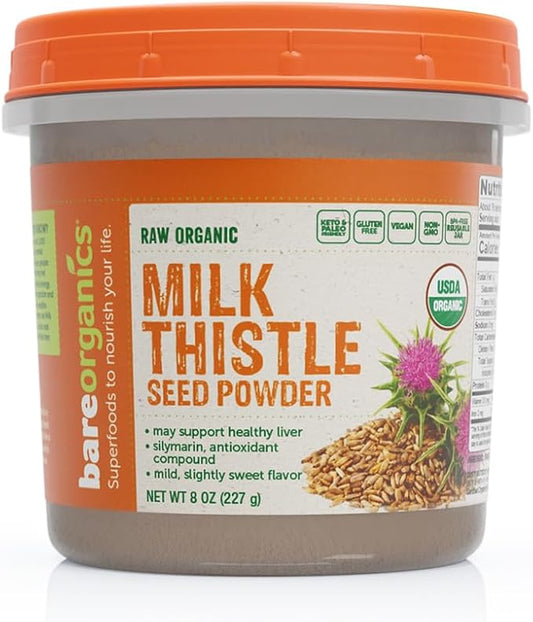 BareOrganics Milk Thistle Seed Powder, Superfood 8 Ounces