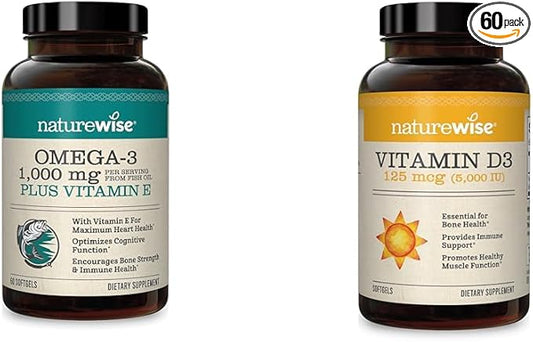 NatureWise High-Potency 1000mg Omega 3 600mg EPA, 400mg DHA, D3 5000iu 5000iu (125 (125 mcg)