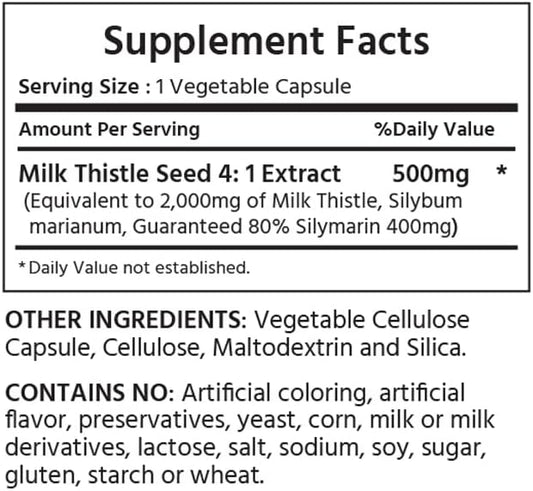 Triple Strength Milk Thistle 2000 mg 400 mg 60 Vegetable (2 Months