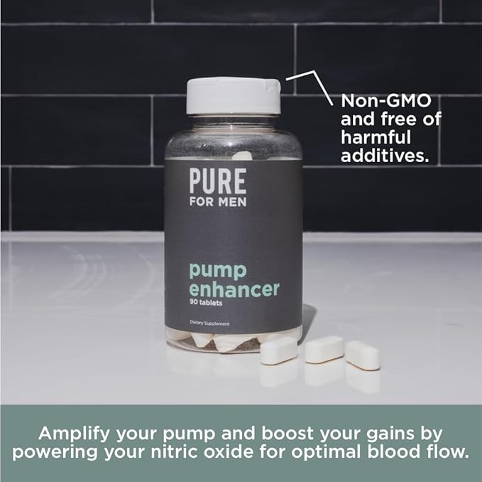 Pure for Men Pump Enhancer | Pre Workout Supplement for Muscle Pump, Stamina and Increased Blood Flow | Nitric Oxide Booster with L-Arginine & L-Citrulline | Focus and Energy Support | 90 Count