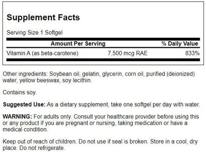 Swanson Beta-Carotene Vitamin A 25000 IU Softgels 7500 mcg (300 Softgels)