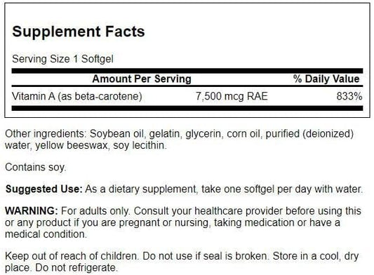 Swanson Beta-Carotene Vitamin A 25000 IU Softgels 7500 mcg (300 Softgels)