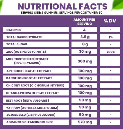 Sugar-Free Liver Cleanse Detox & Repair Gummies — 1500mg Silymarin Milk Thistle Supplement with Artichoke Extract Liver Health Formula, and 20+ Liver Detoxifiers for Men & Women (60 Gummies)
