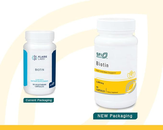 Klaire Labs Biotin 5000mcg - High Potency Biotin Supplement - Vitamin Involved in Skin & Hair Nutrition - Corn-Free, Small, Easy-to-Swallow Hypoallergenic Biotin Pills (90 Caps)