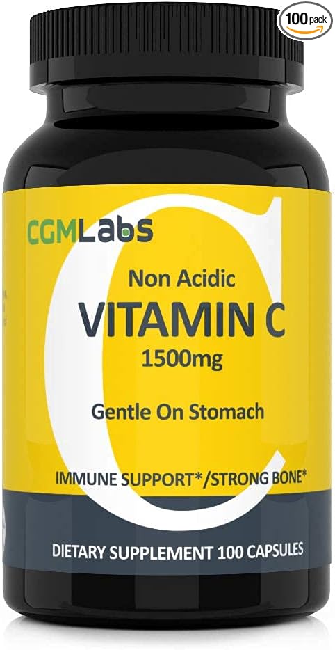 Non Acidic Vitamin C Dietary Supplement 1500mg with 100 Caps