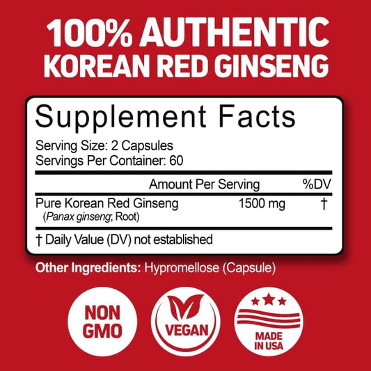 Herbtonics Korean Red Panax Ginseng 1500mg -240 Capsules