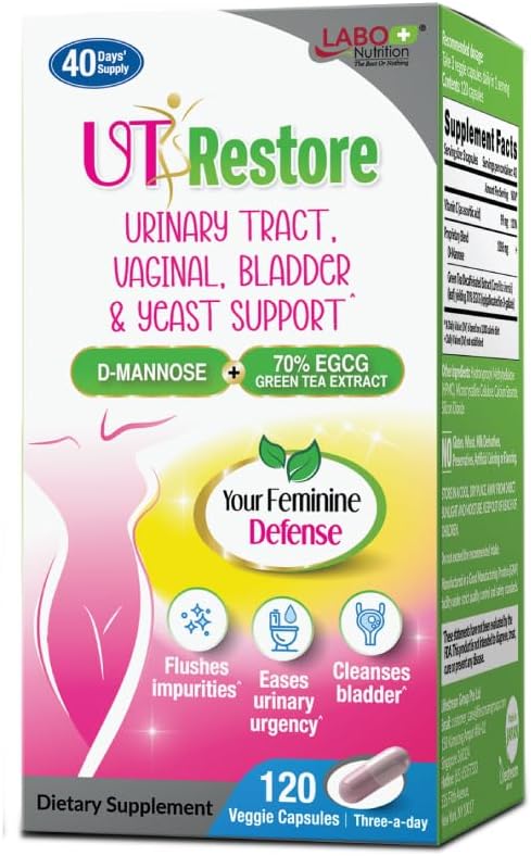 LABO Nutrition UTRestore D-Mannose & Green Tea Extract 70% EGCG, Urinary Tract Health for Women, Bladder Support with Vitamin C, 40 Days Supply, Vegan, Fast-Acting, Flush, Cleanse, Halal Certified