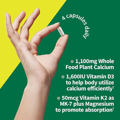 Garden of Life Raw Calcium Supplement for Women and Men - Vitamin Code Made from Whole Foods with Magnesium, K2, Vitamin D3 and Vitamin C Plus Probiotics for Digestion, 60 Capsules