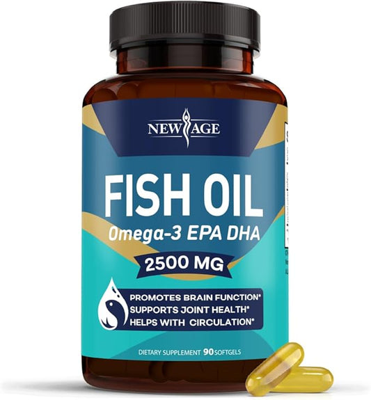 NEW AGE Omega 3 Fish Oil 2500mg Supplement (90 Softgels 1))
