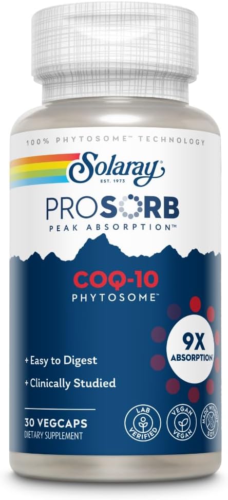 SOLARAY CoQ-10 Phytosome 9X Absorption CoQ10 200mg 200mg - 60-Day Guarantee 30 Servings, 30 VegCaps