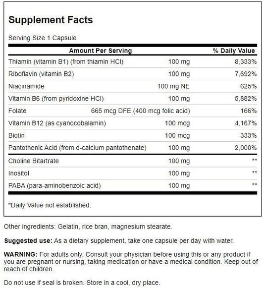 Swanson B-100 B-Complex Vitamins Energy Cardio 300 Capsules (2 Pack)