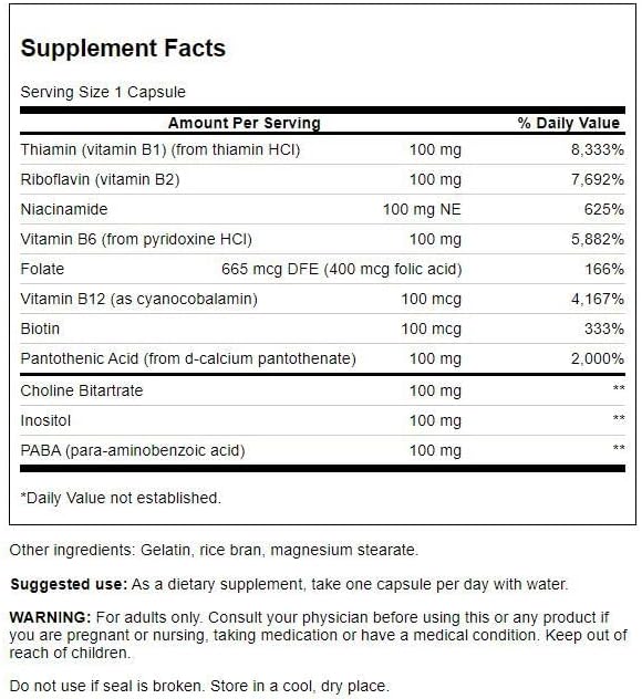 Swanson B-100 B-Complex Vitamins Energy Cardio 300 Capsules (4 Pack)