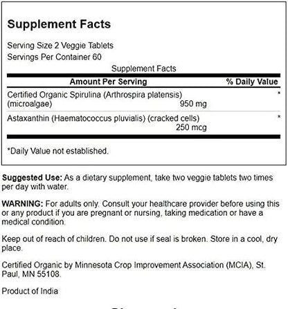 Swanson Organic Spirulina & Astaxanthin 120 4 Pack