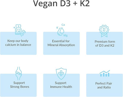 Vitamin D3 K2 with MCT, 5000 D3 & 100 mcg MK7 K2, K2, Support 60 Capsules (60 Days