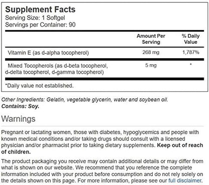 Natural Vitamin E - 268 mg 90 Softgels