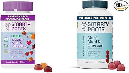SmartyPants Organic Toddler Multivitamin Gummies: Probiotics, 3 (ALA), D3, C 3 Fish CoQ10