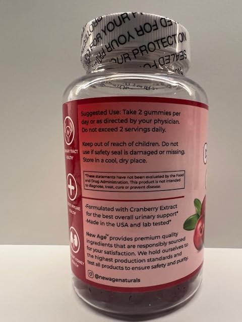 NEW AGE Cranberry Gummies Urinary Tract Health Gummies 1000mg - Supports Bladder, Kidney, UTI - Vegetarian (Cranberry 60 Gummies)