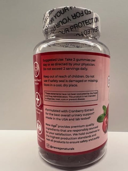 NEW AGE Cranberry Gummies Urinary Tract Health Gummies 1000mg - Supports Bladder, Kidney, UTI - Vegetarian (Cranberry 60 Gummies)