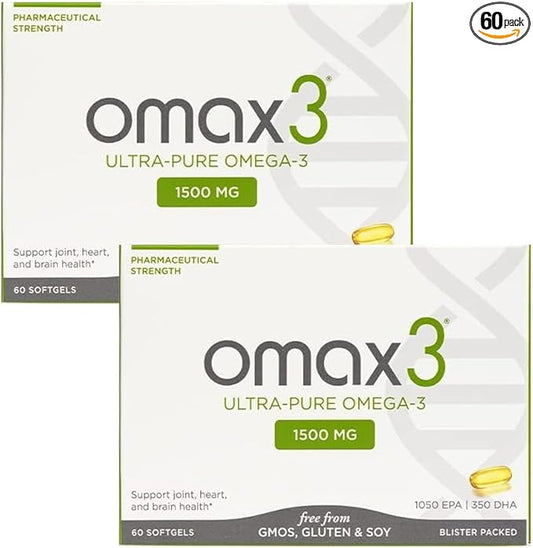 Omax3 Natural Omega 3 Fish Oil 1500 MG Omega3 Fatty 60-Day Supply (2 Boxes)