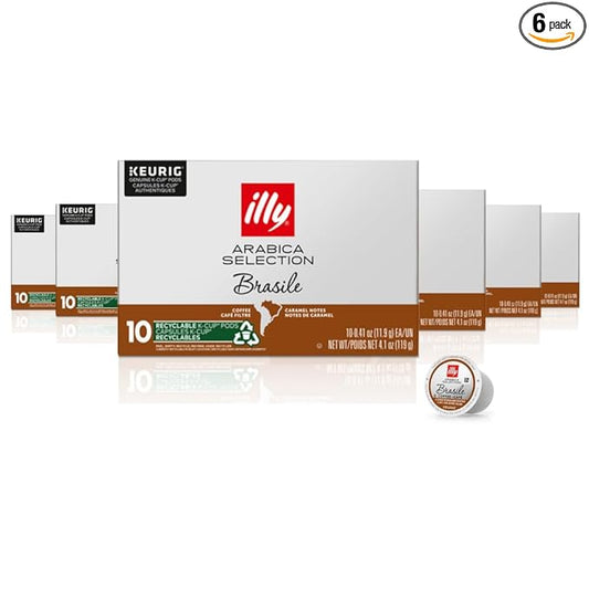 Illy Coffee K Cups - Coffee Pods For Keurig Coffee Maker – Brasile Bold Roast – Notes of Caramel – Intense & Full-Flavored Flavor Pods of Coffee - No Preservatives – 10 Count, 6 Pack