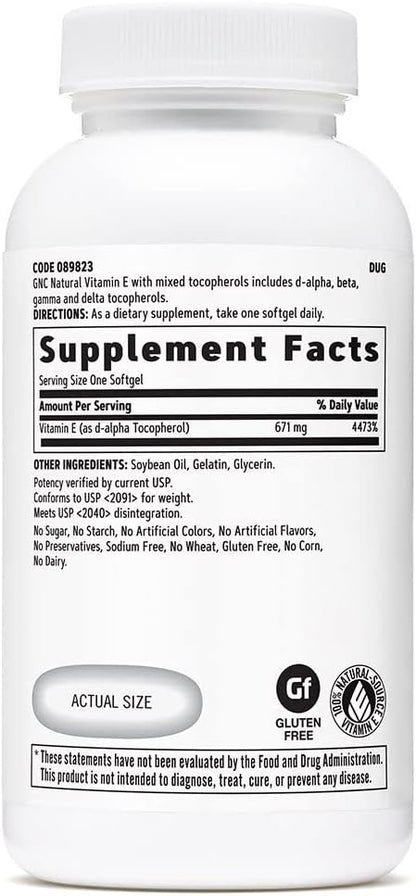 GNC Vitamin E 100% Natural 1000IU 60 Softgels (60 Servings)