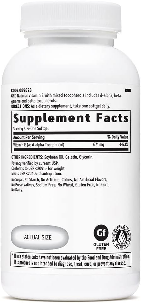 GNC Vitamin E 100% Natural 1000IU 60 Softgels (60 Servings)
