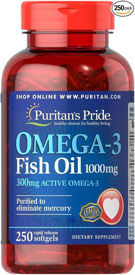 Puritan's Pride Omega-3 Fish Oil 1000 (300 mg Omega-3), Supports 250 Count