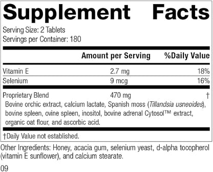 Standard Process Cataplex E2 - Whole Food Heart Health and Antioxidant with D-Alpha Tocopherol Vitamin E, Spanish Moss, Ascorbic Acid, Oat Flour, Inositol, Selenium - 360 Tablets