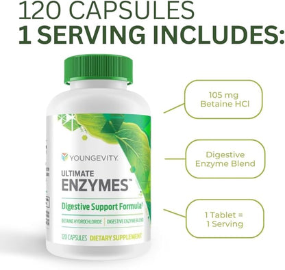 Youngevity Ultimate Enzymes® 10X, Papain 6M, Pepsin 1:3000 (120 (120 Capsules 4 pack)