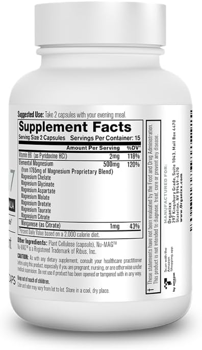 Organixx Magnesium Supplement, Natural Magnesium Capsules B6 and (30 Count)