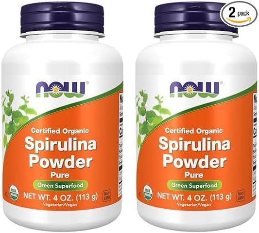 NOW Supplements, Certified Organic, Spirulina Powder, B-12 with 4-Ounce (Pack 2)