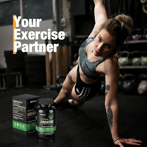 Micronized Creatine Monohydrate Capsules, Creatine Capsules Supplement for Muscle, Strength, Performance, Energy, Recovery, Gluten Free Creatine for Women and Men, 100Capsules (20 Servings)