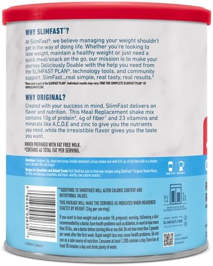 SlimFast Meal Replacement Powder, Original Rich 10g of 14 Servings 3) (Packaging