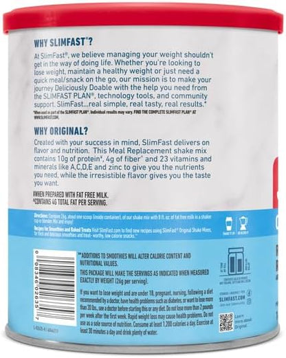 SlimFast Meal Replacement Powder, Original Rich 10g of 14 Servings 3) (Packaging
