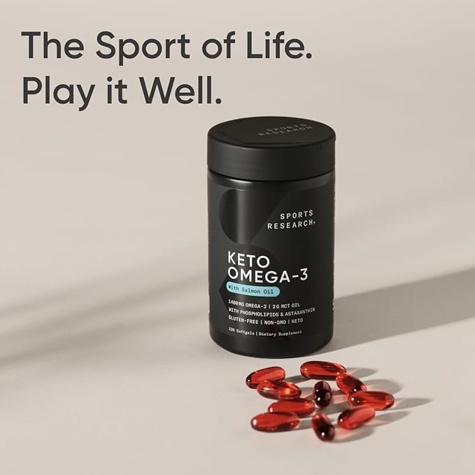 Sports Research Keto Omega Fish Oil with Wild Sockeye Salmon, Antarctic Krill Oil, Astaxanthin & Coconut MCT Oil - 1200mg of EPA & DHA per Serving | Keto Certified & Non-GMO Verified (120 Softgels)