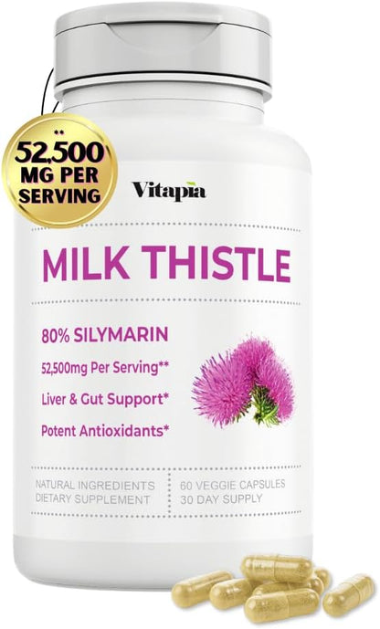 Organic Milk Thistle Supplement 70:1 Extract, 80% Silymarin, 60 Vegan