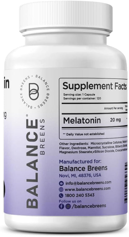 Melatonin 20mg, 100% Drug Free, Fast-Dissolve 120 Tablets