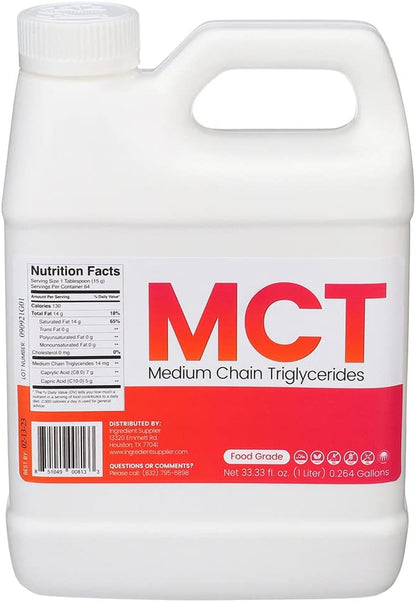 MCT Oil - 1 Liter (33.33 Oz.) Food Grade - Non GMO - Halal - Vegan - Sustainable Palm Derived - for Tinctures, Sports Nutrition, Keto or Paleo Diet, Clean Energy
