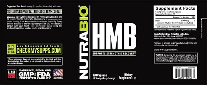 NutraBio HMB 1000mg- 120 Capsules