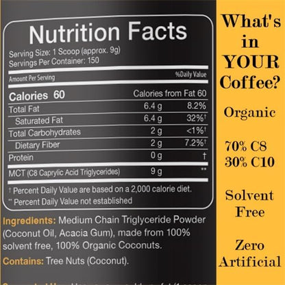 Intentionally Bare Organic MCT Oil Powder - Zero Net Carbs & No Grit MCT Powder for Body & Brain - Vegan MCT Creamer for Coffee, Tea, Shakes, Smoothies & Baking with 70% C8 & 30% C10 - Unflavored