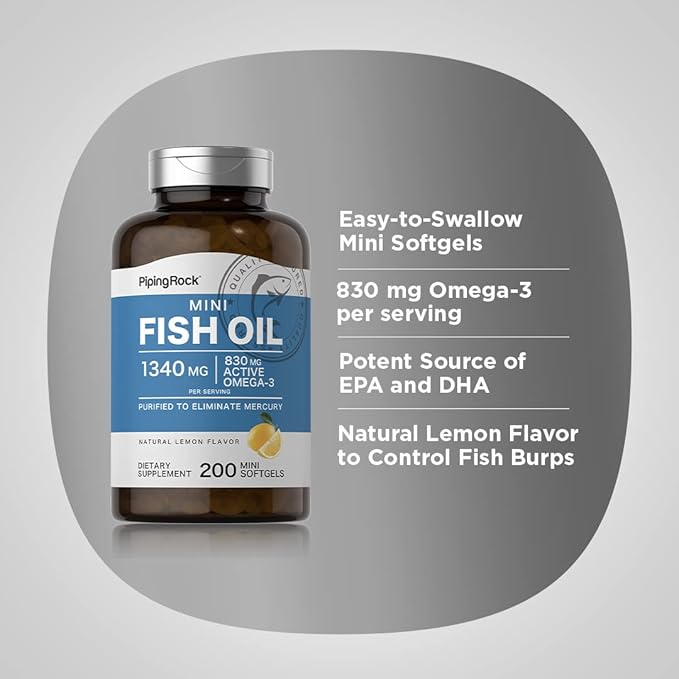 Piping Rock Mini Fish Oil Softgels 1340mg 200 Pills Omega-3 |