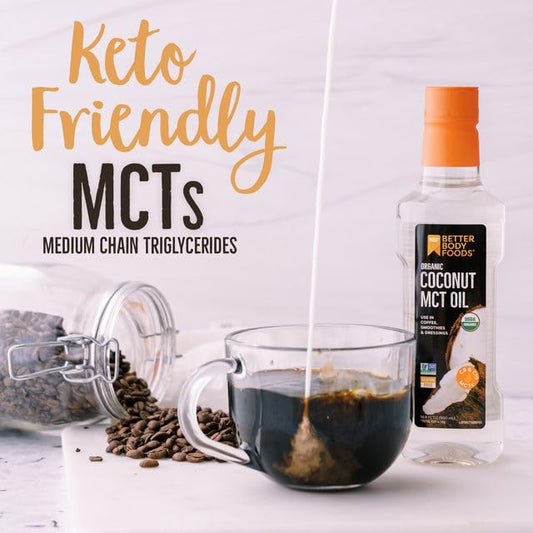 BetterBody Foods Organic Coconut MCT Oil - Energy Boosting- Keto-Friendly - C8 & C10 - Gluten Free - 16.9 oz