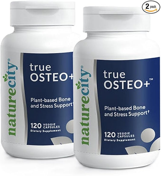 True-Osteo+ Plant-Based Supplement for Bone Strength D3, Vitamin K2, Silicon, (240 Veggie