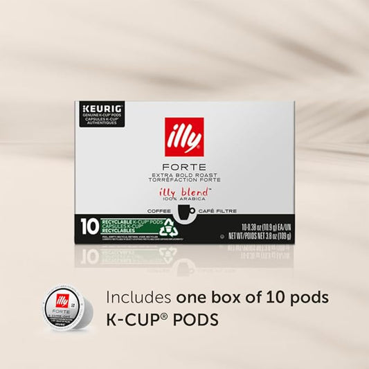 Illy Forte K Cup Coffee Pod, Bold And Intense, Extra Dark Roast Coffee K-Cups, Made With 100% Arabica Coffee, All-Natural, No Preservatives, Coffee Pods For Keurig Machines, 10 Count (Pack Of 1)
