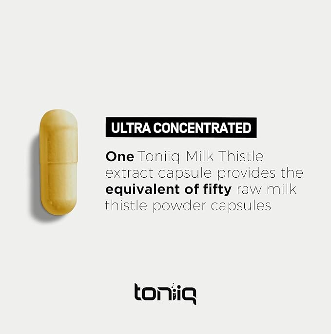 Toniiq 25,000mg 50x Concentrated Milk Thistle Extract 500mg Per 80% Silymarin 90 Vegetarian