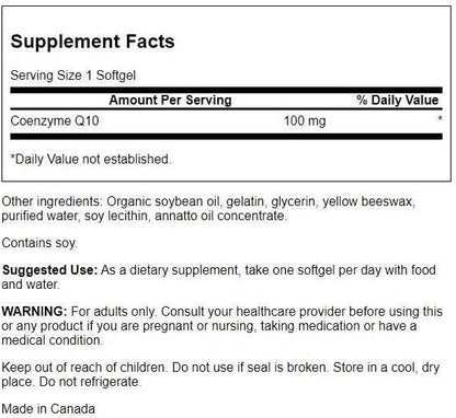 Swanson CoQ10 - Energy Antioxidant Support Q10 Supplement (100 Softgels, 100mg Each)